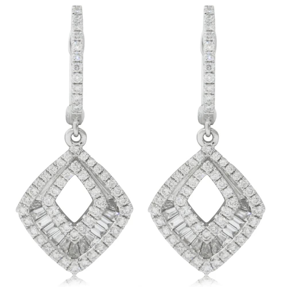 18ct White Gold .85ct Diamond Huggie Drop Earrings