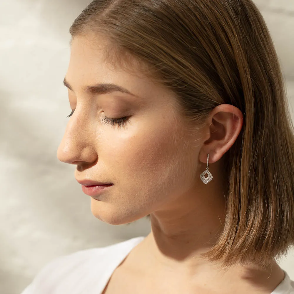 18ct White Gold .85ct Diamond Huggie Drop Earrings