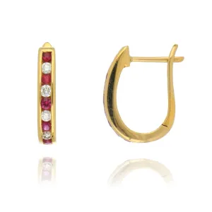 18ct Yellow Gold 0.27ct Ruby and Diamond Hoop Earrings