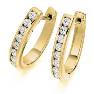 18ct Yellow Gold F/G VS Brilliant-Cut Diamond Channel Set Hoop Earrings 0.50ct
