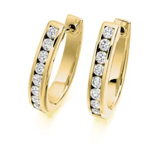 18ct Yellow Gold F/G VS Brilliant-Cut Diamond Channel Set Hoop Earrings 0.75ct