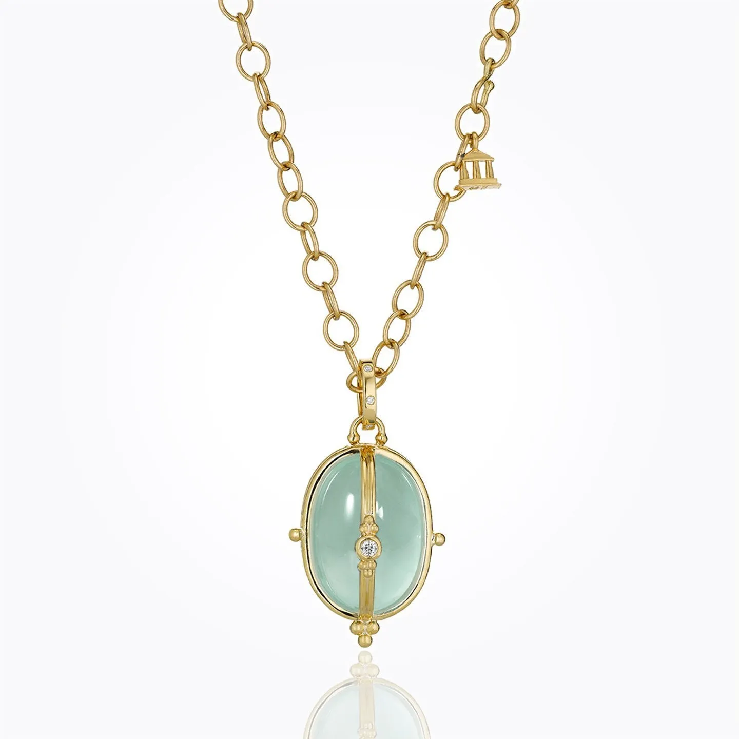18K Classic Cabochon Locket with aquamarine and diamond