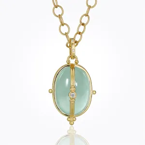 18K Classic Cabochon Locket with aquamarine and diamond