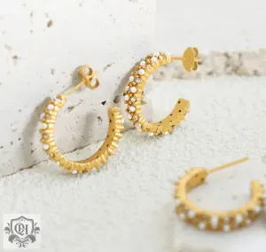 18K Gold Diamond Pearl C Earrings