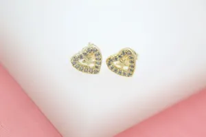 18K Gold Filled Heart Star Earrings With Micro CZ Cubic Zirconia Stones