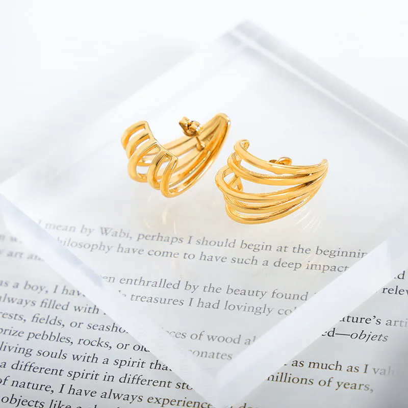 18K Gold Light Luxury Simple Line Hollow Design Earrings