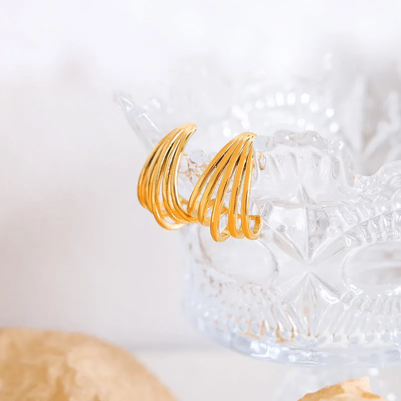 18K Gold Light Luxury Simple Line Hollow Design Earrings