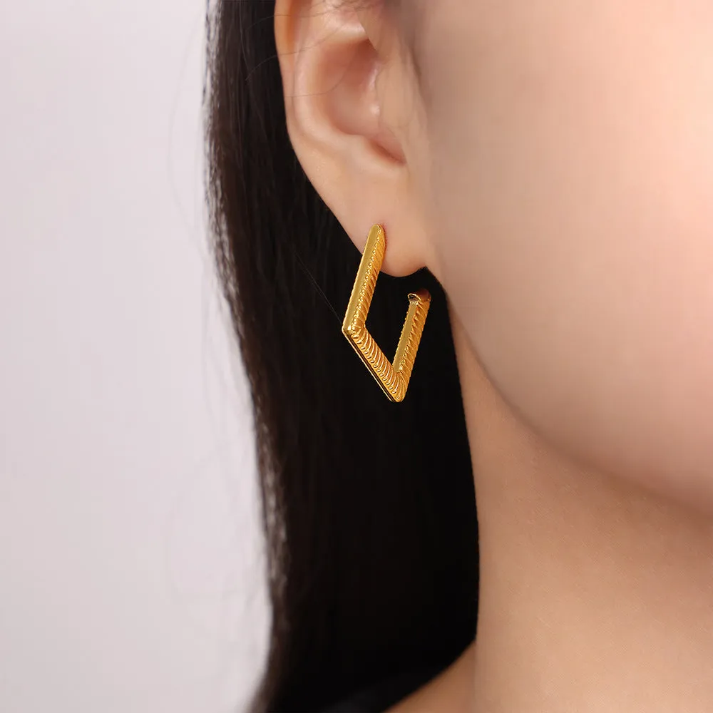 18K Gold Plated Geometric Earrings - Fashionable Titanium Steel Design