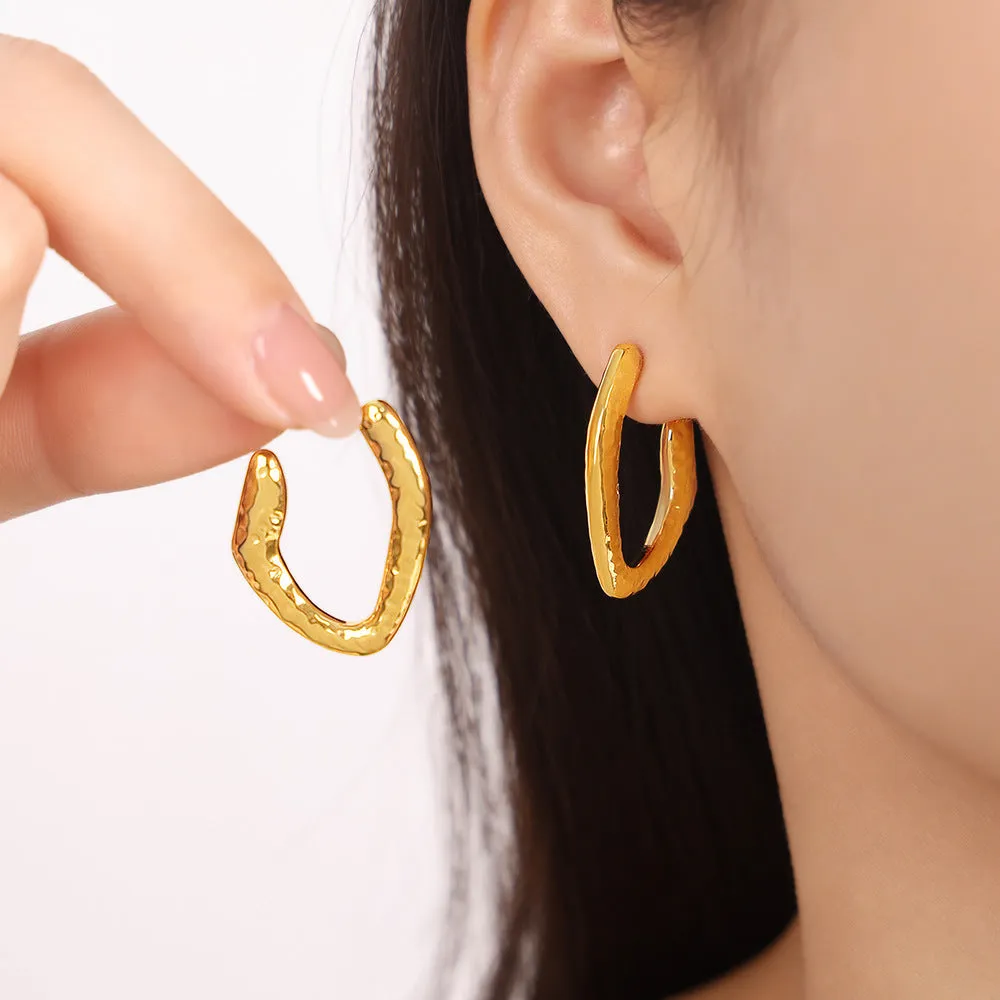 18K Gold Plated Geometric Earrings - Fashionable Titanium Steel Design