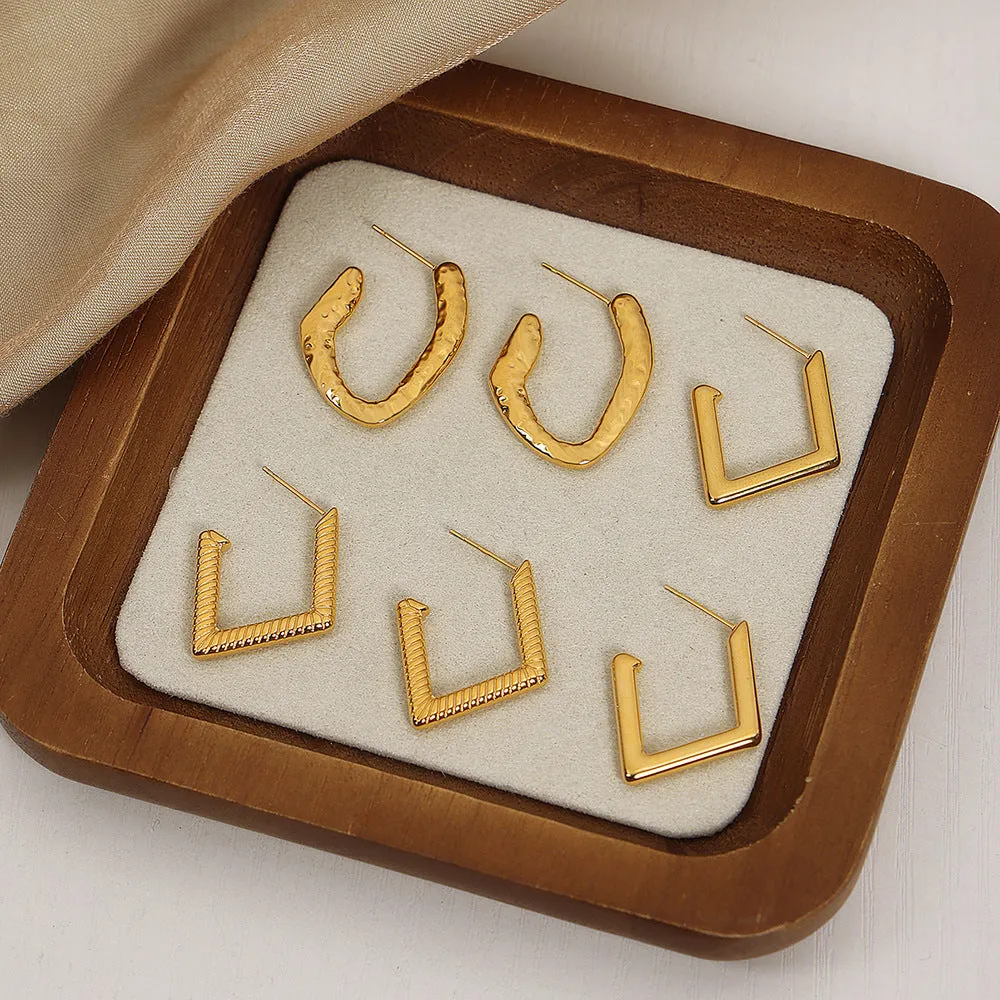 18K Gold Plated Geometric Earrings - Fashionable Titanium Steel Design