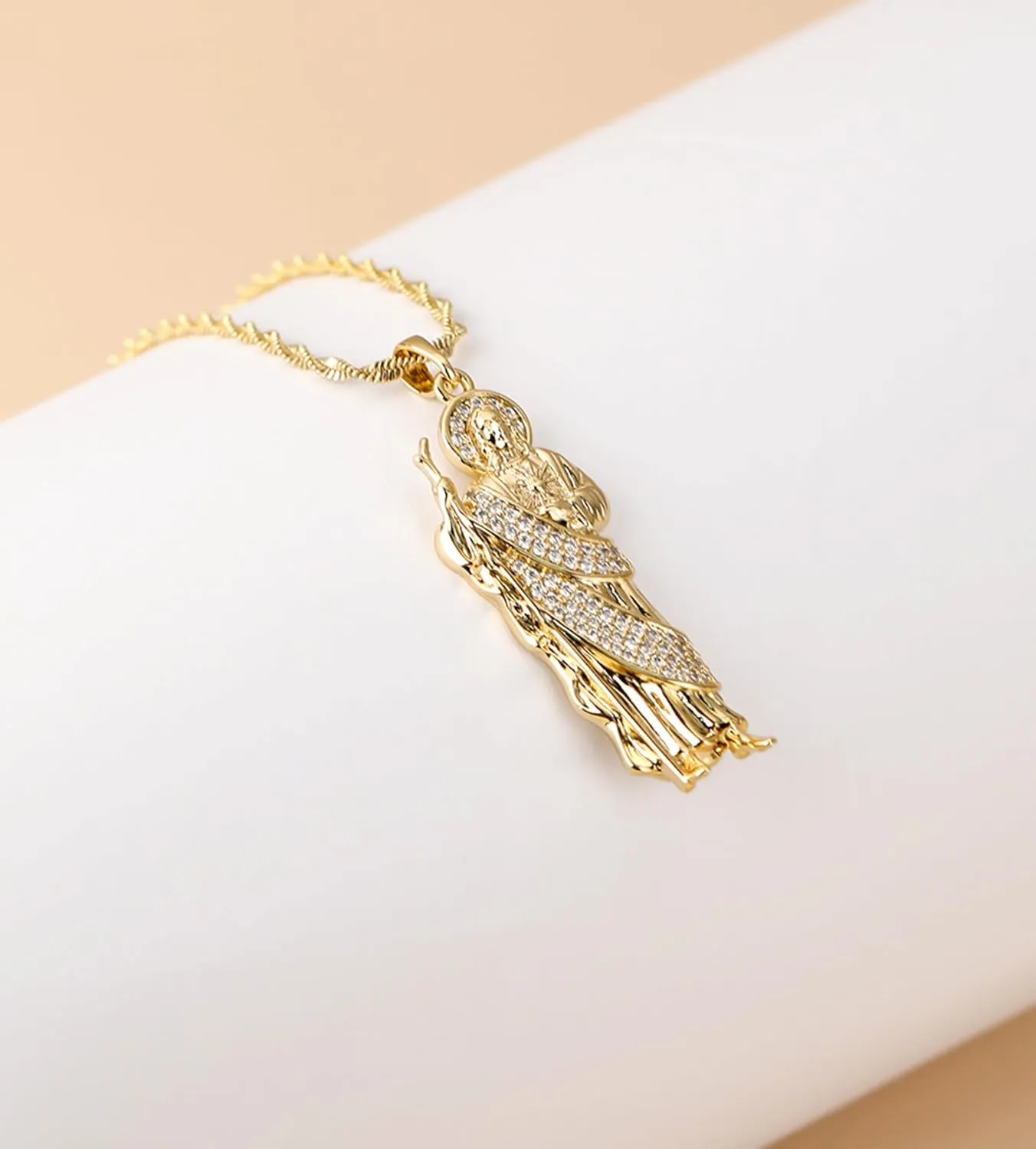 18K Gold Plated San Judas Pendant Necklace for Women Catholic Religious Christian Jewelry for Her