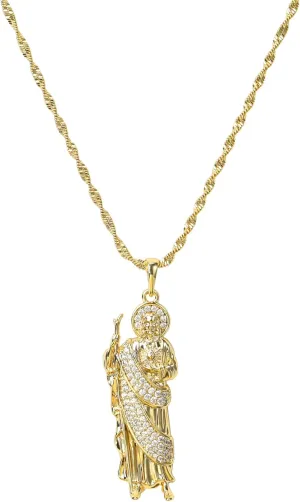 18K Gold Plated San Judas Pendant Necklace for Women Catholic Religious Christian Jewelry for Her