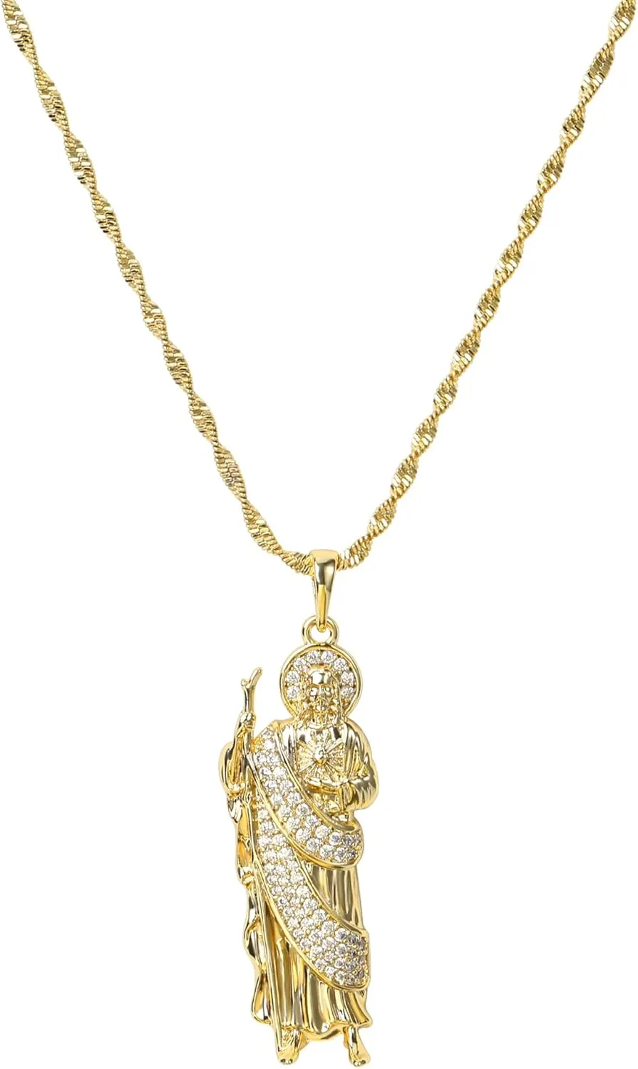 18K Gold Plated San Judas Pendant Necklace for Women Catholic Religious Christian Jewelry for Her