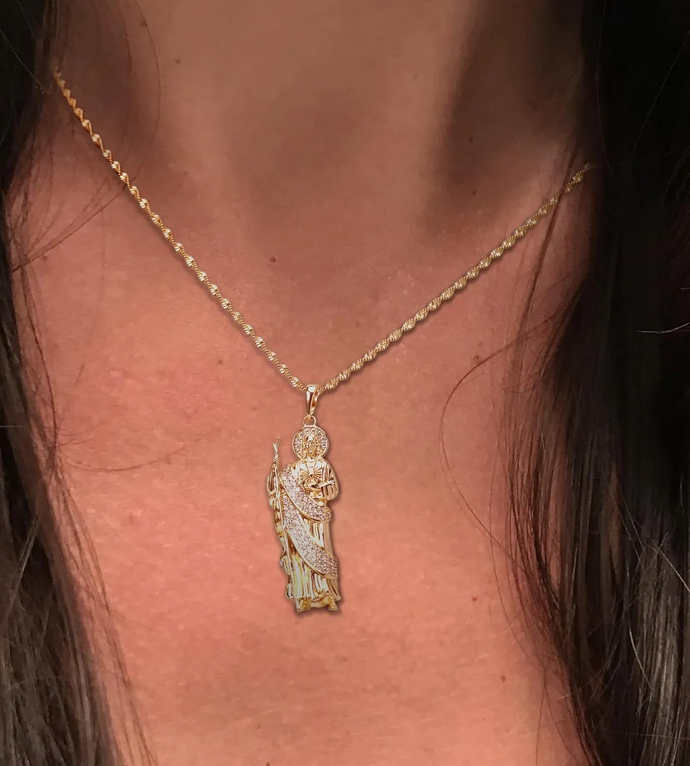 18K Gold Plated San Judas Pendant Necklace for Women Catholic Religious Christian Jewelry for Her
