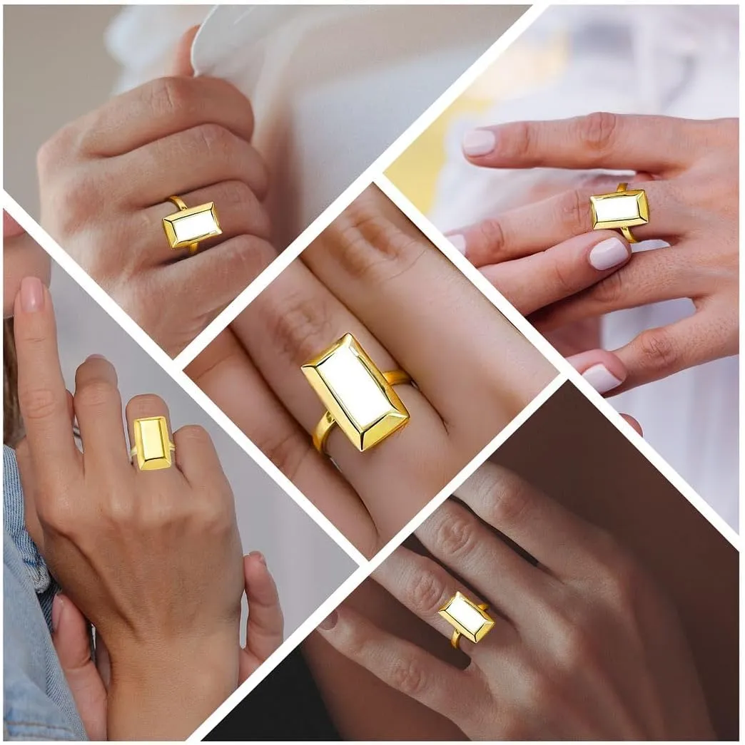 18k Gold Ring 2.5 Grams Real Yellow Bar Solid Gold Rings for Women - Wedding Anniversary Engagement Jewelry Birthday Gifts for Her