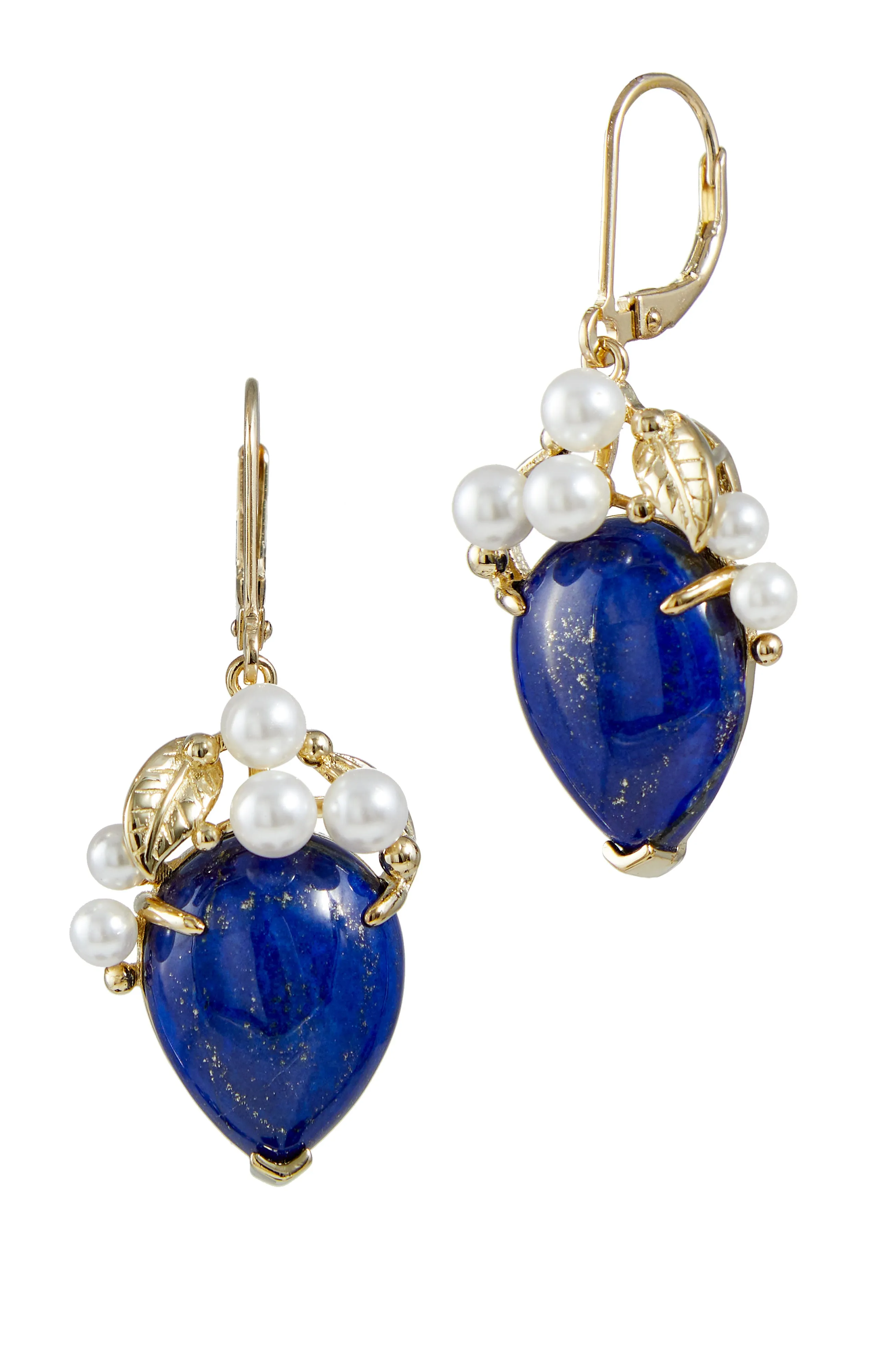 18K Gold Vermeil Green Onyx And Pearl Drop Earrings