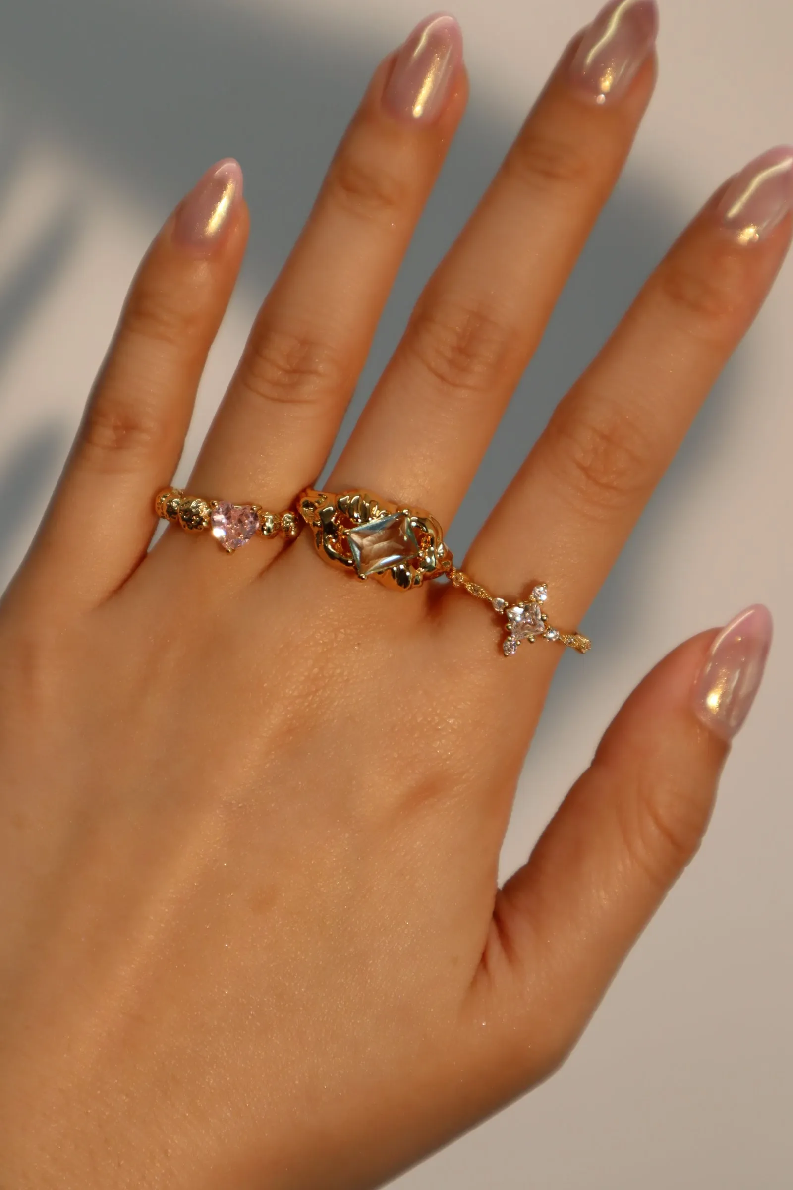 18K Real Gold Plated Pink Heart Ring