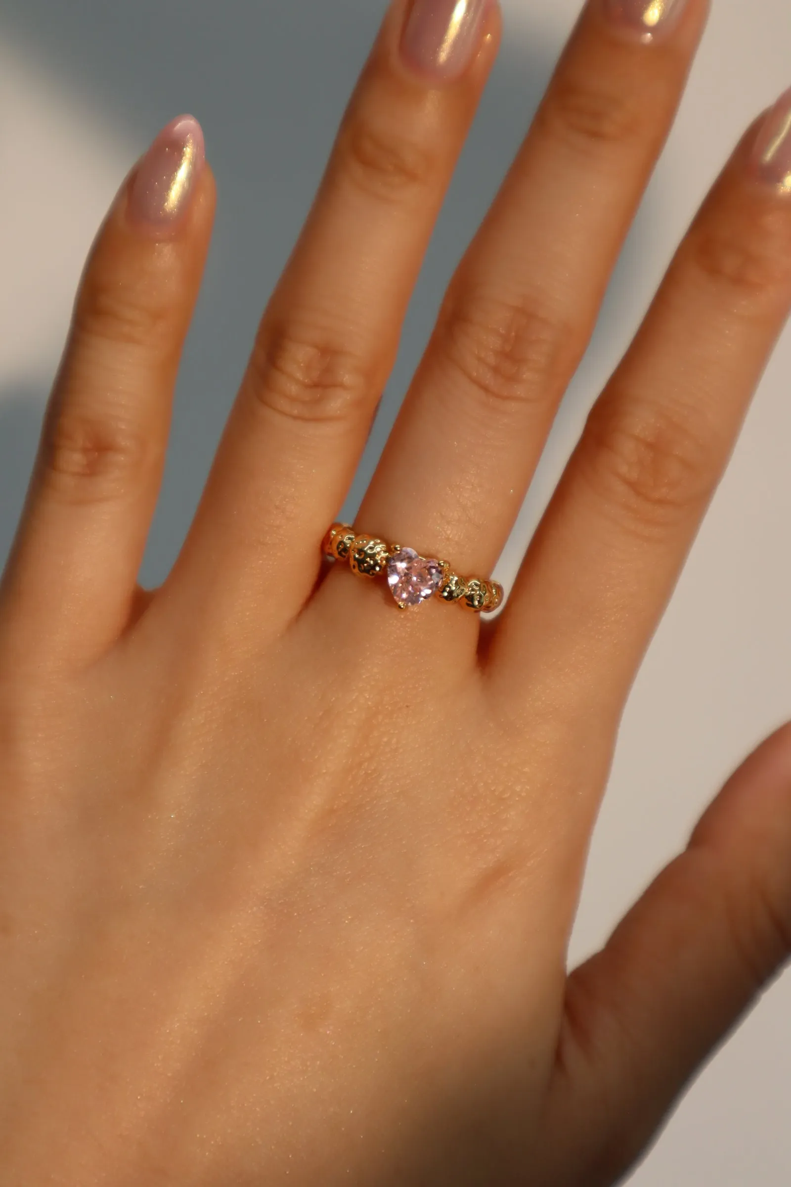 18K Real Gold Plated Pink Heart Ring