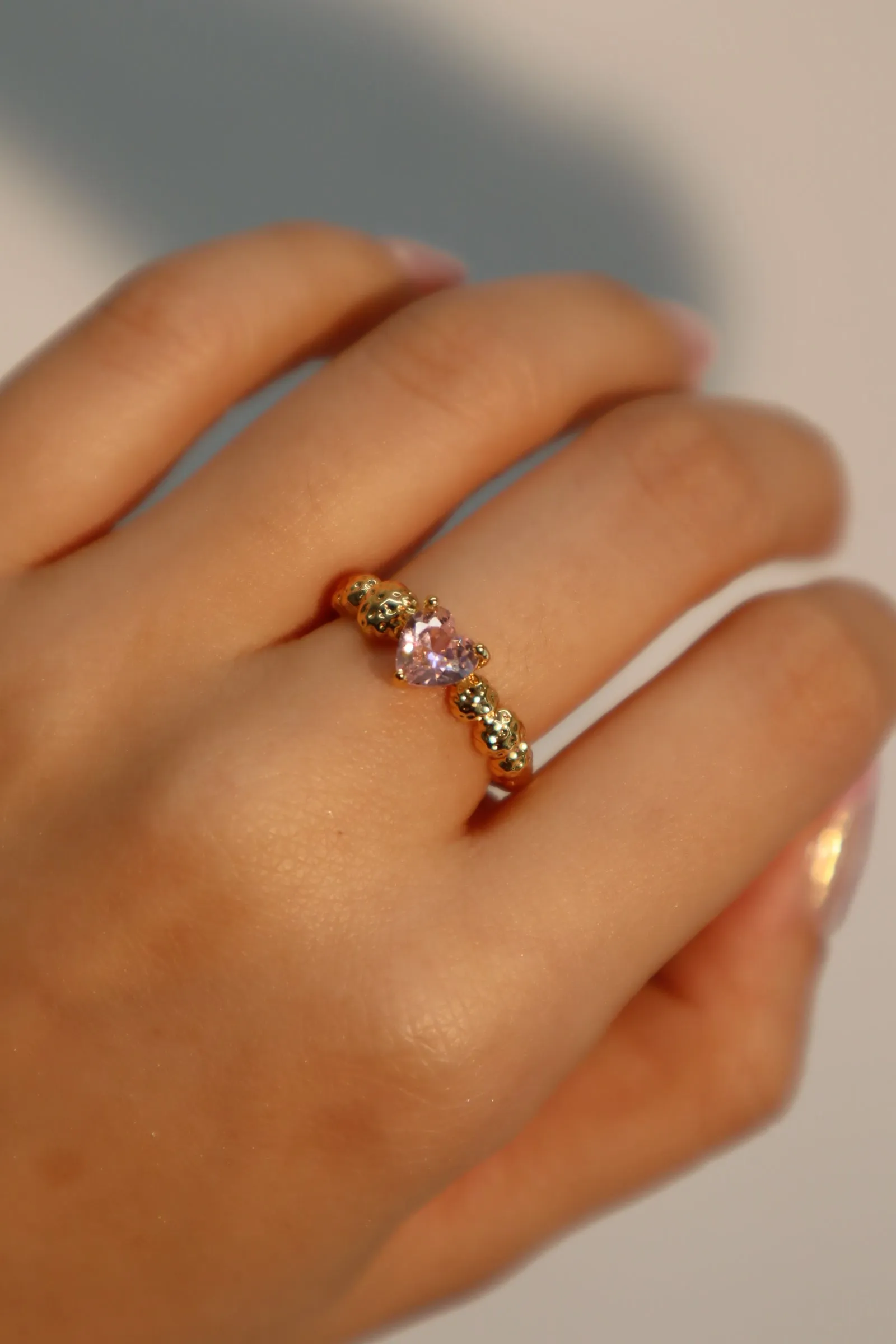 18K Real Gold Plated Pink Heart Ring
