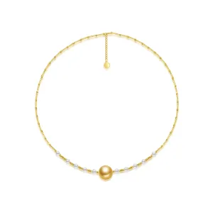 18k Solid Gold South Sea Golden Pearl Necklace KN00123