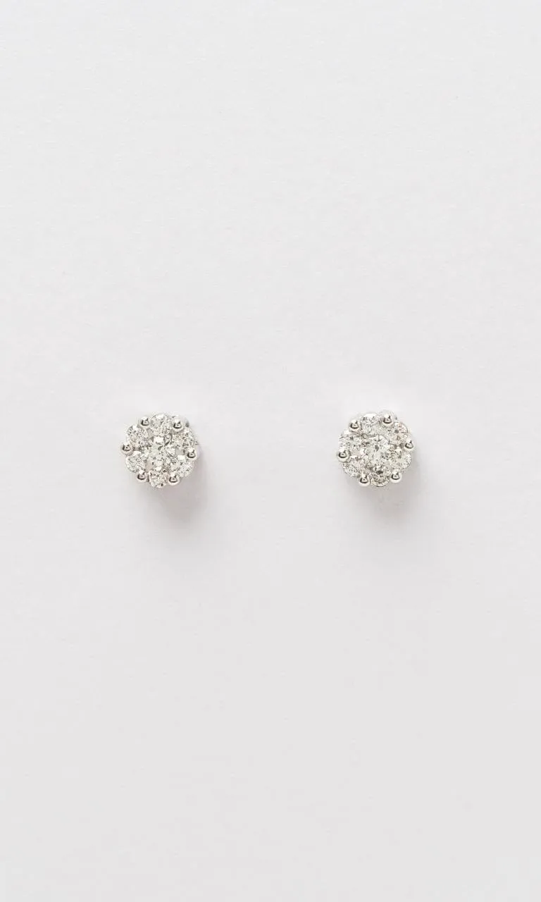 18K WG 0.52ct TDW Round Brilliant Diamond Cluster Stud Earrings