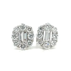 18k White Gold Diamond Halo Stud Earrings