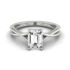 18kw Emerald Twisted Shank Hidden Halo Solitaire Engagement Ring With 16 Prong Set Round Diamonds Sz 7.5