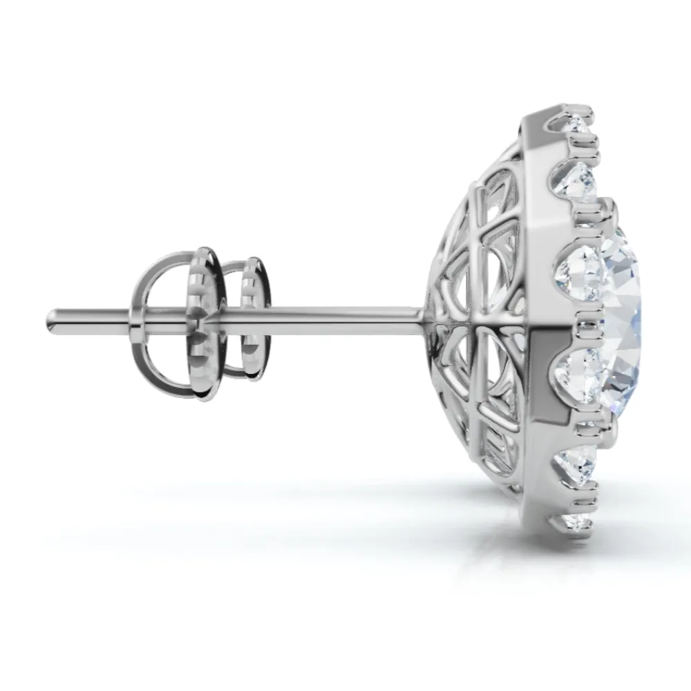 2 1/2Ct Diamond Halo Studs 14k Gold Lab Grown Women's Earrings