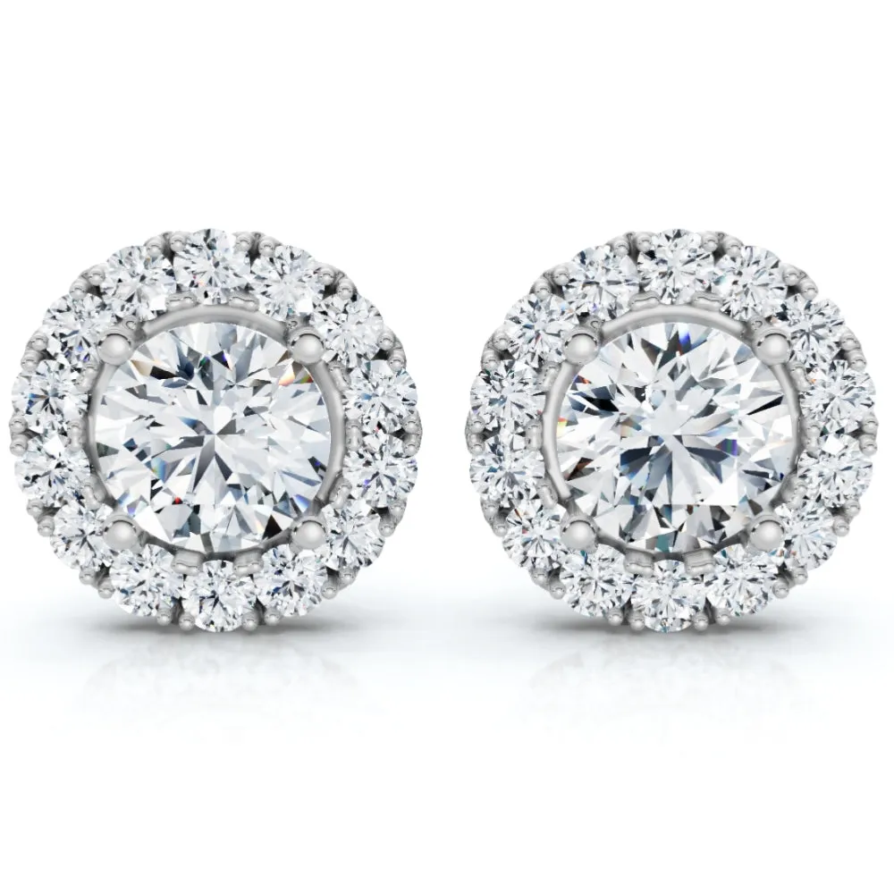 2 1/2Ct Diamond Halo Studs 14k Gold Lab Grown Women's Earrings
