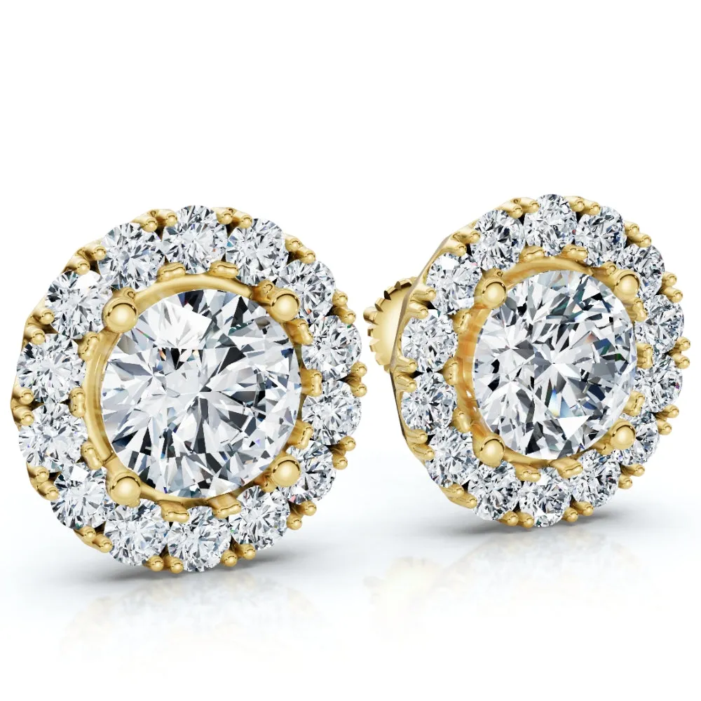2 1/2Ct Diamond Halo Studs 14k Gold Lab Grown Women's Earrings