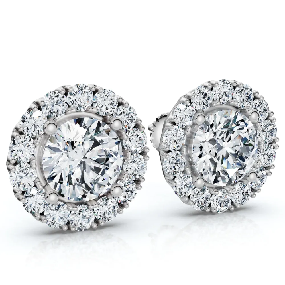 2 1/2Ct Diamond Halo Studs 14k Gold Lab Grown Women's Earrings