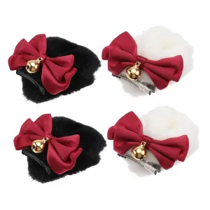 2 Pairs Plush Bowknot Bear Ear Hair Clips Lovely Decorative Hair Accessories for Cosplay Headdress Lightweight Easy to Wear present for Teens