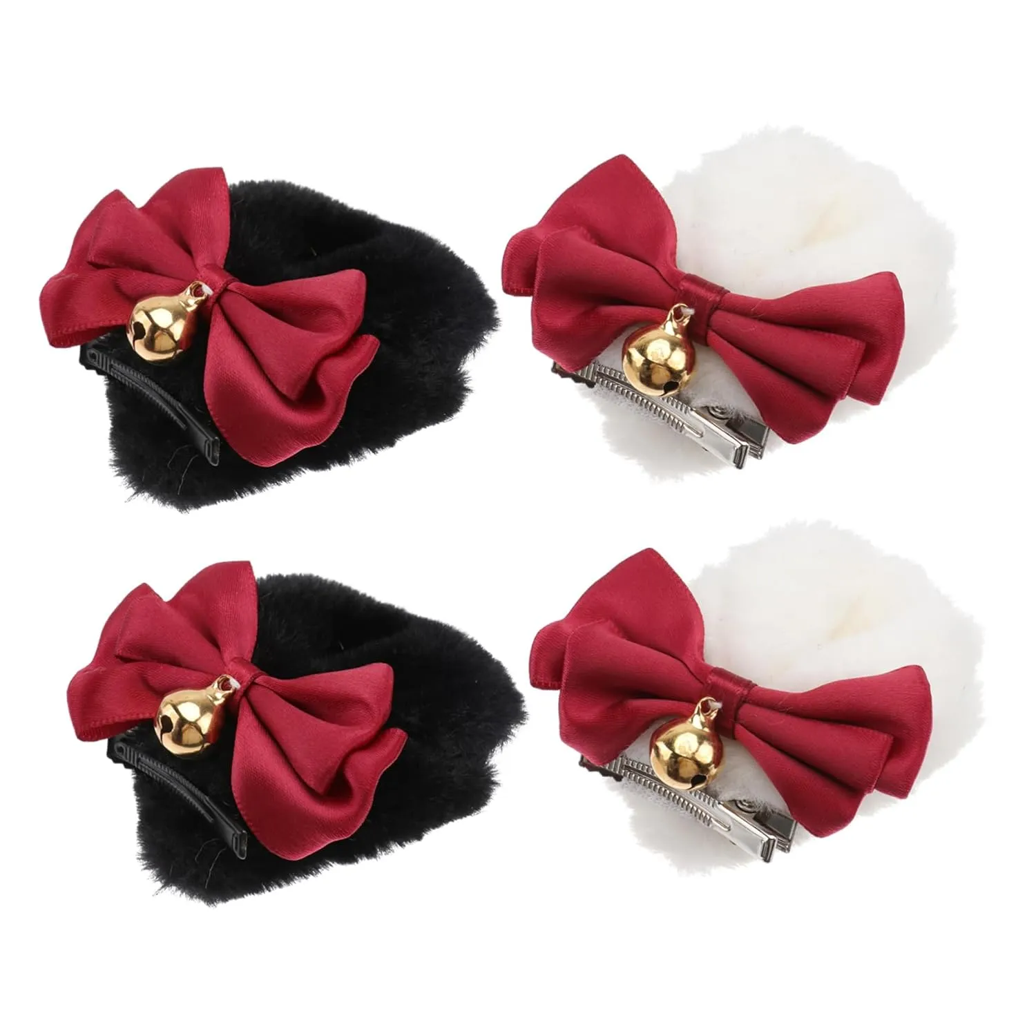2 Pairs Plush Bowknot Bear Ear Hair Clips Lovely Decorative Hair Accessories for Cosplay Headdress Lightweight Easy to Wear present for Teens