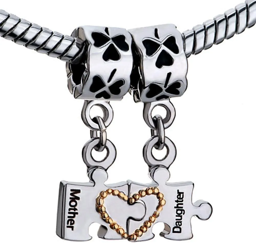 2 Pcs Matching Mother Daughter Charm Heart Love Beads For Charm Bracelets