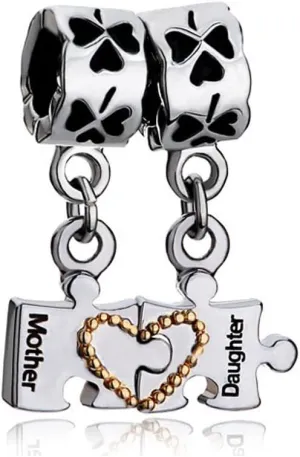 2 Pcs Matching Mother Daughter Charm Heart Love Beads For Charm Bracelets