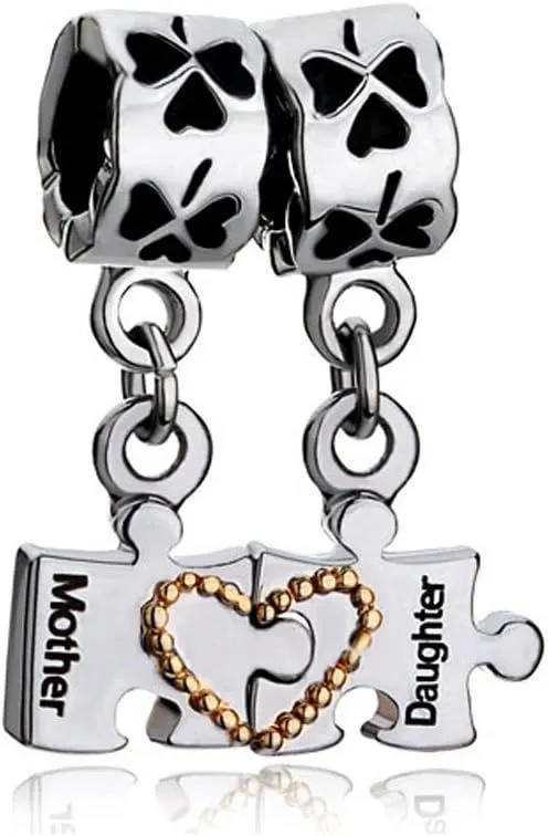 2 Pcs Matching Mother Daughter Charm Heart Love Beads For Charm Bracelets
