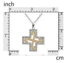 2 Tone CZ Cross 16" Necklace 925 Sterling Silver