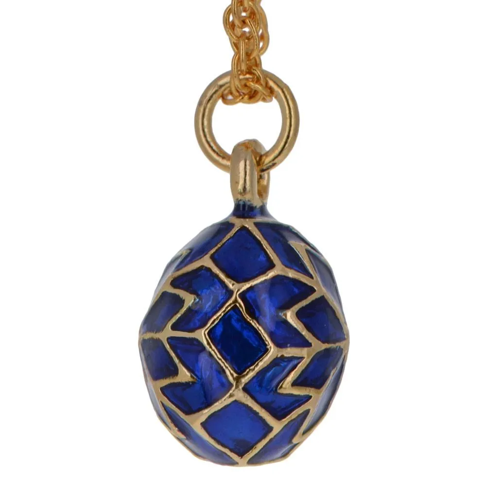20-Inch Royal Blue Snowflake Egg: Enamel Pendant Necklace