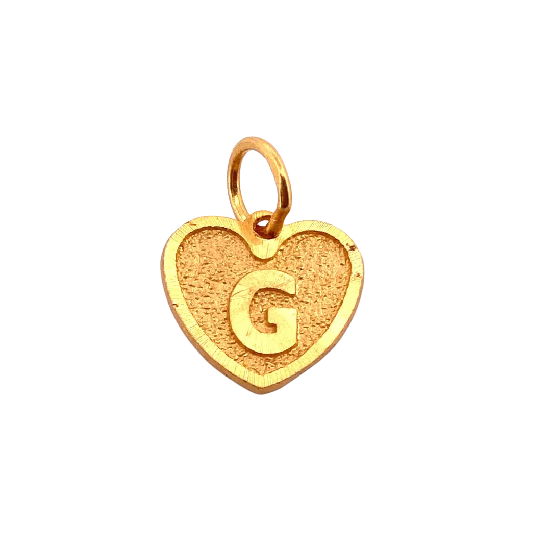 22K Gold 'G' Initial Classic Heart Pendant
