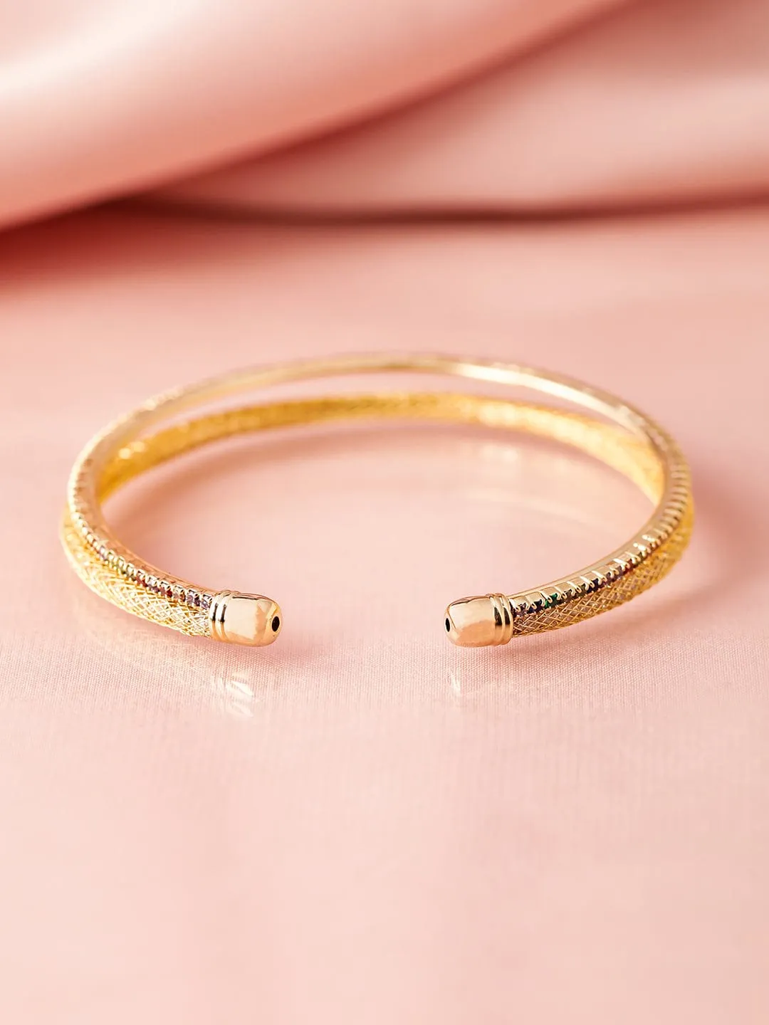 22K Gold Plated Baguette-Cut AD & Cubic Zirconia Studded Double Layered Bracelet