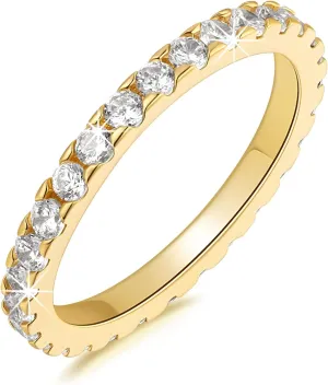 2.2mm Full Eternity Wedding Band for Women Cubic Zirconia Diamond Stackable Rings Symbol of Eternal Love 14K Gold Dainty Rings Gifts for Women 5-9