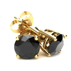 .25Ct Round Brilliant Cut Heat Treated Black Diamond Stud Earrings in 14K Gold Basket Setting