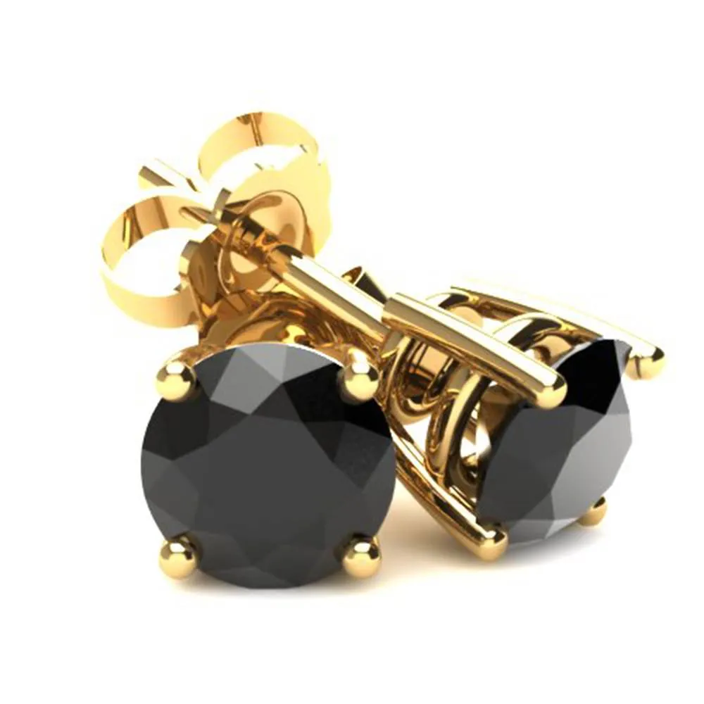 .25Ct Round Brilliant Cut Heat Treated Black Diamond Stud Earrings in 14K Gold Basket Setting