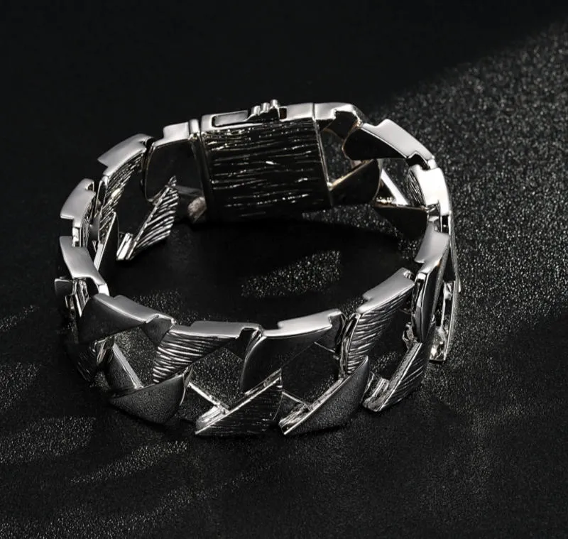 27mm Silver Filled Bark Chaps Cuban Curb Bracelet 9 Inches