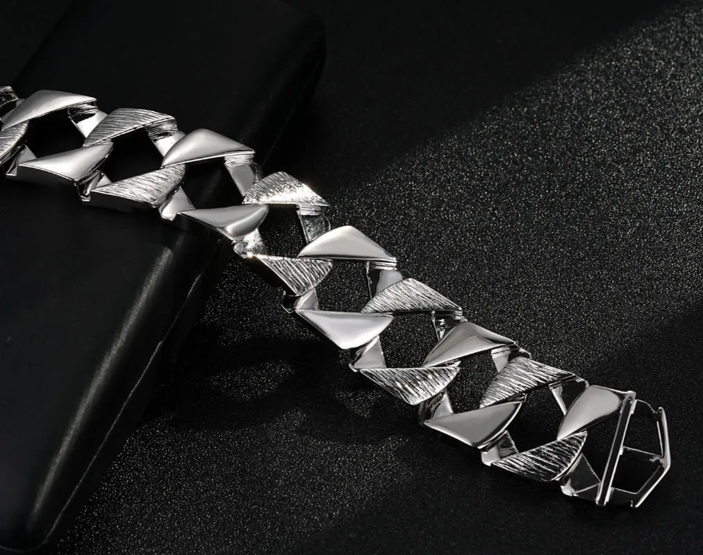 27mm Silver Filled Bark Chaps Cuban Curb Bracelet 9 Inches