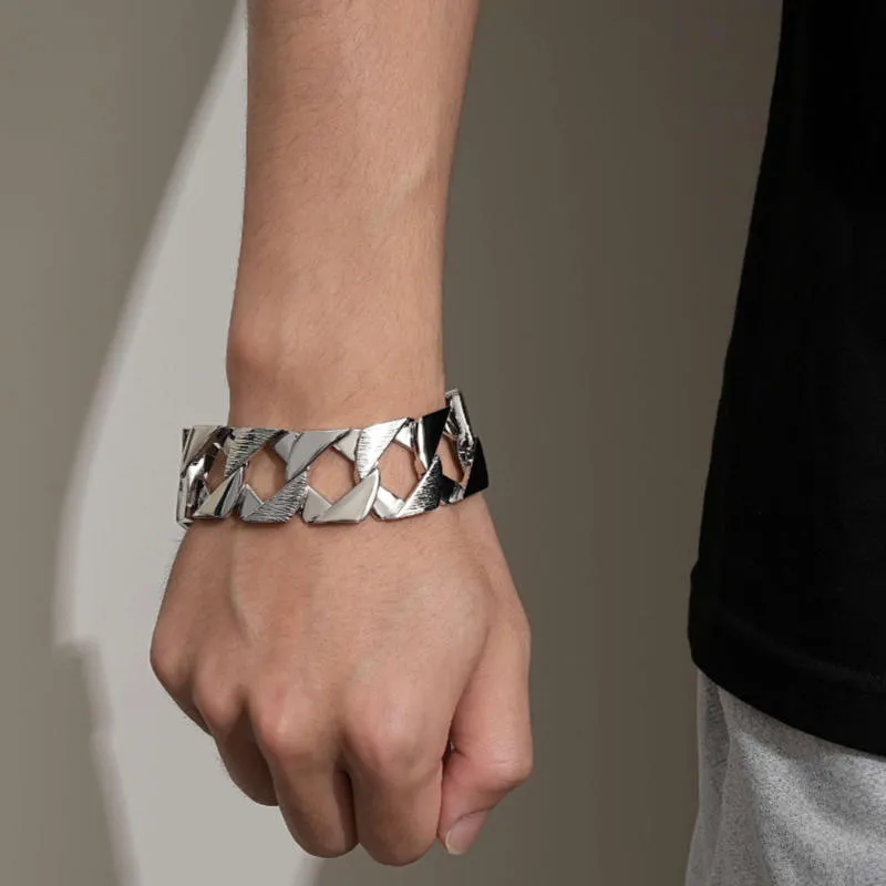 27mm Silver Filled Bark Chaps Cuban Curb Bracelet 9 Inches