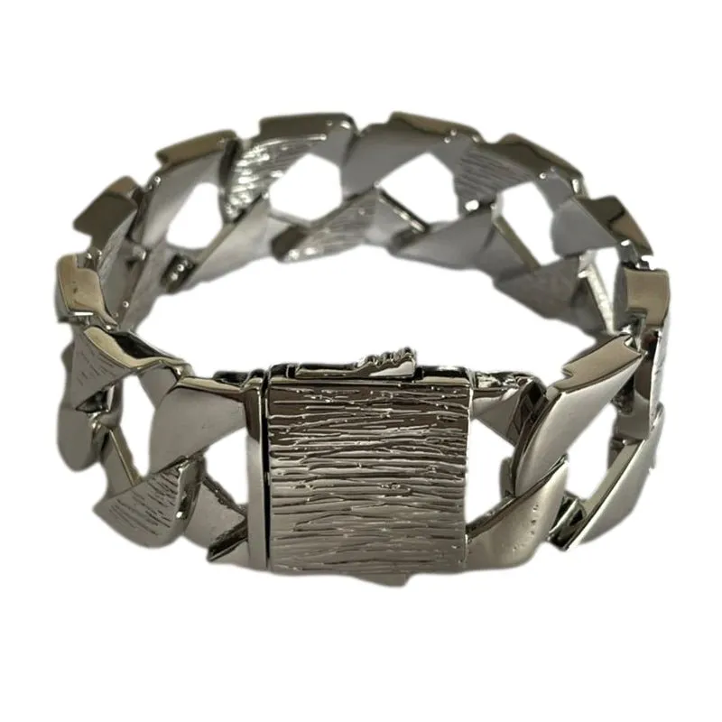 27mm Silver Filled Bark Chaps Cuban Curb Bracelet 9 Inches