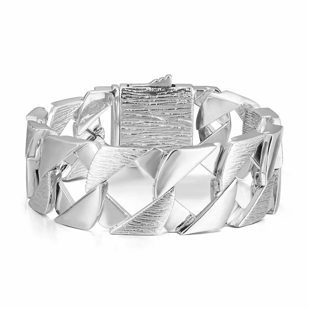 27mm Silver Filled Bark Chaps Cuban Curb Bracelet 9 Inches