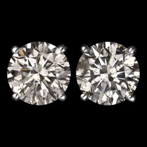 2ct DIAMOND STUD EARRINGS EXCELLENT CUT NATURAL ROUND BRILLIANT MATCHING PAIR
