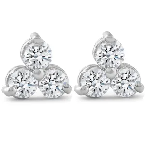2ct Three Stone Diamond Earrings 14K White Gold